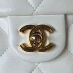 Chanel Flap Bag Gold Top Handle White - 13X21X8cm