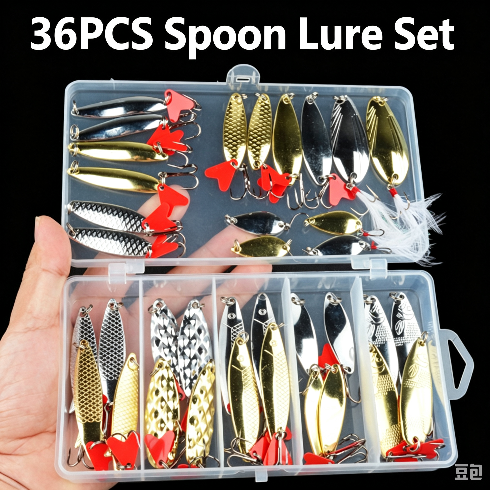 36Pcs Spoon Lures Set, Metal Spinner Baits, VIB Hard Lures, Long Cast Fishing Lures Kit, Single Hook Micro Jig Baits for Bass Pike Trout