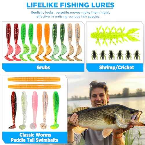 PLUSINNO Fishing Lures, 137Pcs Tackle Box with Tackle Included, Crankbaits, Spoon, Hooks, Weights & Other Accessories, Fishing Bait Lure Gear Kit Gift for Men Bass Freshwater