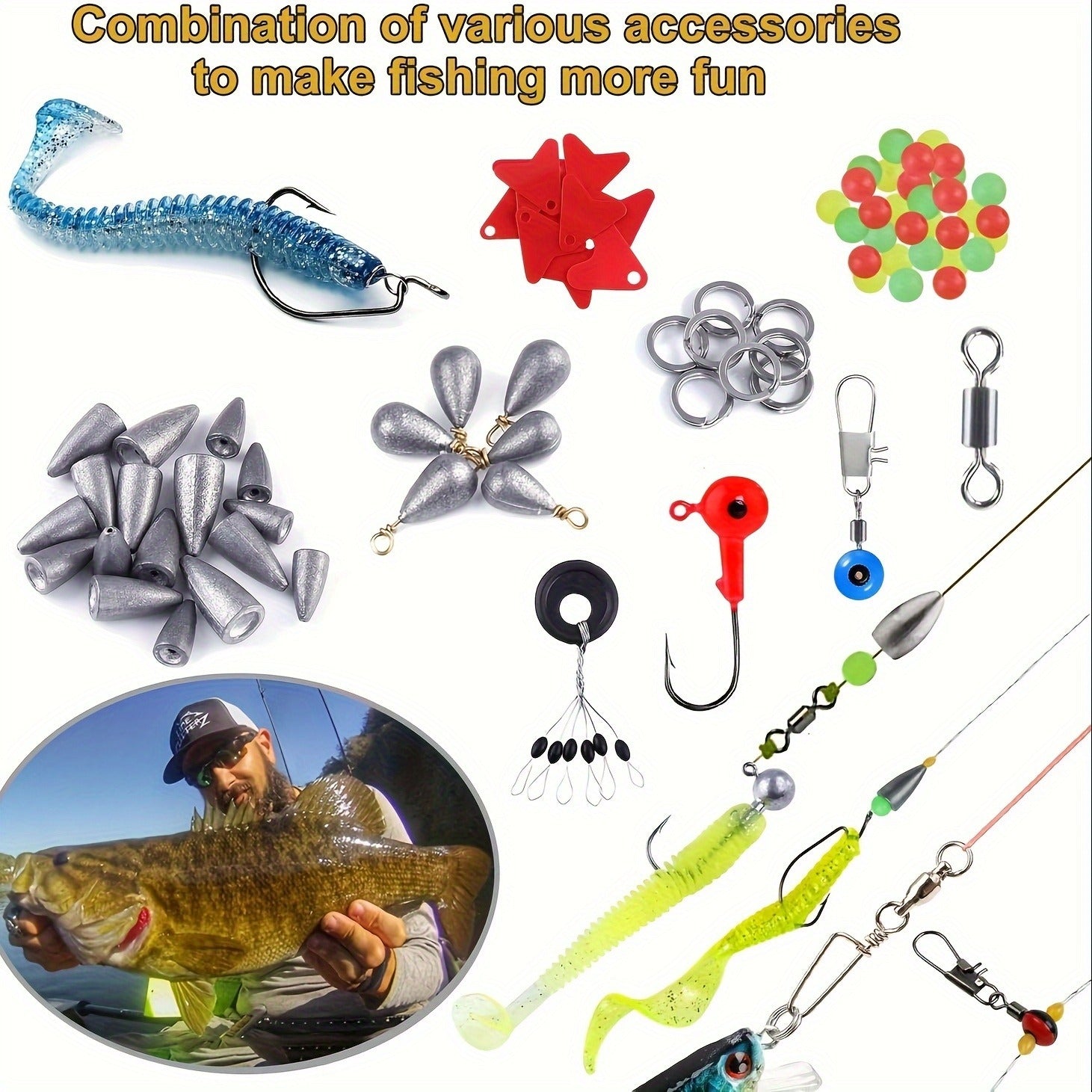 Fishing Accessories Kit 228 Piece Complete Fishing Set with Tackle Box Hooks Sinkers Swivels Lures Essential Gear for Freshwater Saltwater Anglers Gift for Men
