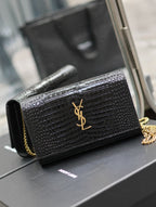 YSL Kate Croc Embossed BLack Gold Hardware - 23x14x3cm