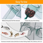 TeqHome Fishing Trap Net, Large Foldable 8-Sided 8-Hole Bait Net Trap, Automatic Collapsing Fishing Net with Zipper & Portable Design, for Shrimp, Crab, Minnow, Crayfish, Lobster - 38 x 38 x 16 Inch