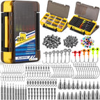 PLUSINNO 253/387pcs Fishing Gear Accessories Kit, Fishing Tackle Box with Tackle Included, Fishing Hooks, Fishing Weights Sinkers, Spinner Blade, Fishing Equipment for Bass Trout Bluegill Crappie