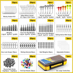 PLUSINNO 253/387pcs Fishing Gear Accessories Kit, Fishing Tackle Box with Tackle Included, Fishing Hooks, Fishing Weights Sinkers, Spinner Blade, Fishing Equipment for Bass Trout Bluegill Crappie