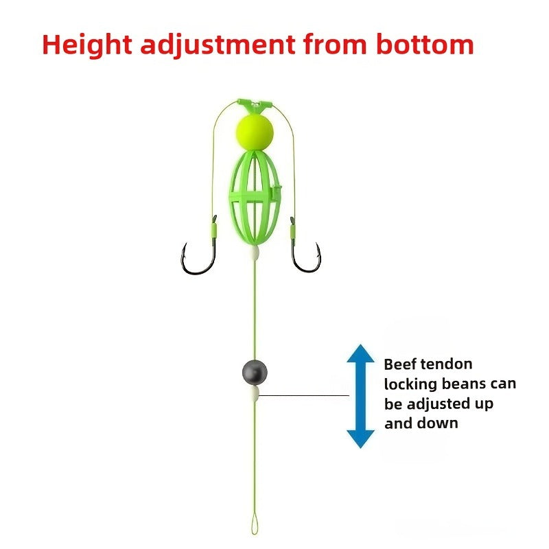 Fishing Hook Cage Set 3pcs Anti-Snag Double Hook Rig with Non-Twist Explosive & Flip Hooks – Carbon Steel Green Lure Fishing Bottom Hanging Prevention, Size 10# & 12#, Great Father's Day Gift