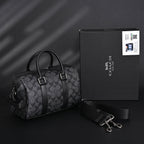 Coach Signature Duffel Bag – Black Monogram Canvas with Leather Trim