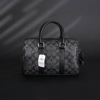 Coach Signature Duffel Bag – Black Monogram Canvas with Leather Trim
