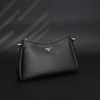 Prada Cleo Black Brushed Leather Shoulder Bag