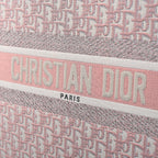 Dior Book Tote Oblique Embroidered Canvas Bag – Large Pink
