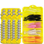 Complete Fishing Lure Kit, Lead Jig Head Hooks & T‑Tail Soft Plastic Worms, Freshwater Wild Fishing Baits for Bass, Mandarin Fish, Snakehead
