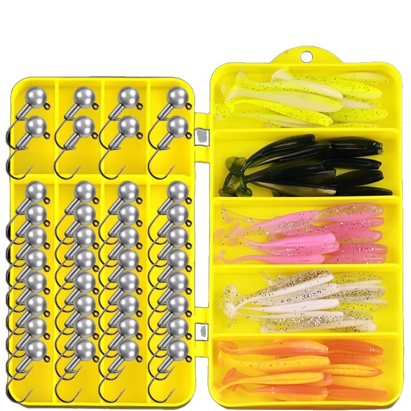 Complete Fishing Lure Kit, Lead Jig Head Hooks & T‑Tail Soft Plastic Worms, Freshwater Wild Fishing Baits for Bass, Mandarin Fish, Snakehead