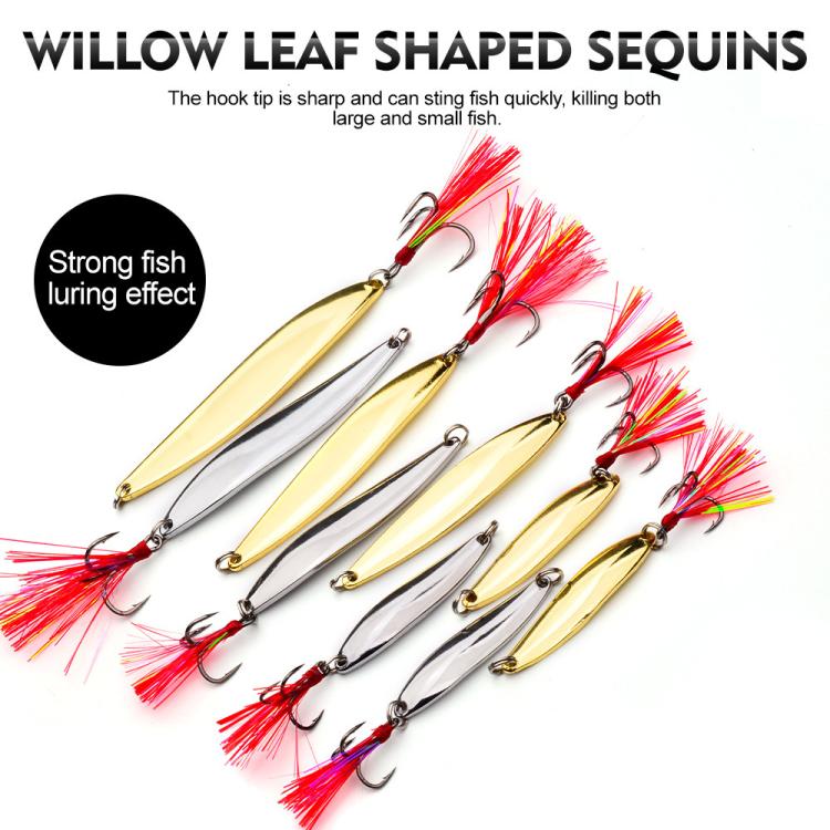 PROBEROS 9pcs /Box Fishing Spoons Lure Set Metal Willow Leaf Spinner Baits with Blood Groove Treble Hooks