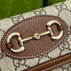 GUCCI Brown Saddle Buckle Handbag 19x10.5x3.5cm