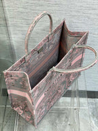 Dior Book Tote Large Gray and Pink Toile de Jouy Reverse Beverly Hills Embroidery - 42 x 35 x 18.5 cm