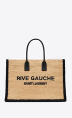 Saint Laurent RIVE GAUCHE TOTE BAG IN RAFFIA AND LEATHER